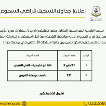 جداول التسجيل لأراضي السموع